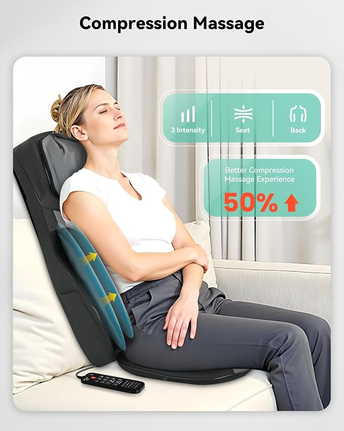 Shiatsu Neck and Back Massager with Heat, Adjustable Height Neck Massage Chair Pad, Deep Tissue Full Back Massage Cushion with Seat Vibration for Home Office Chair Pain Relief Gifts for Men Women - Image 3