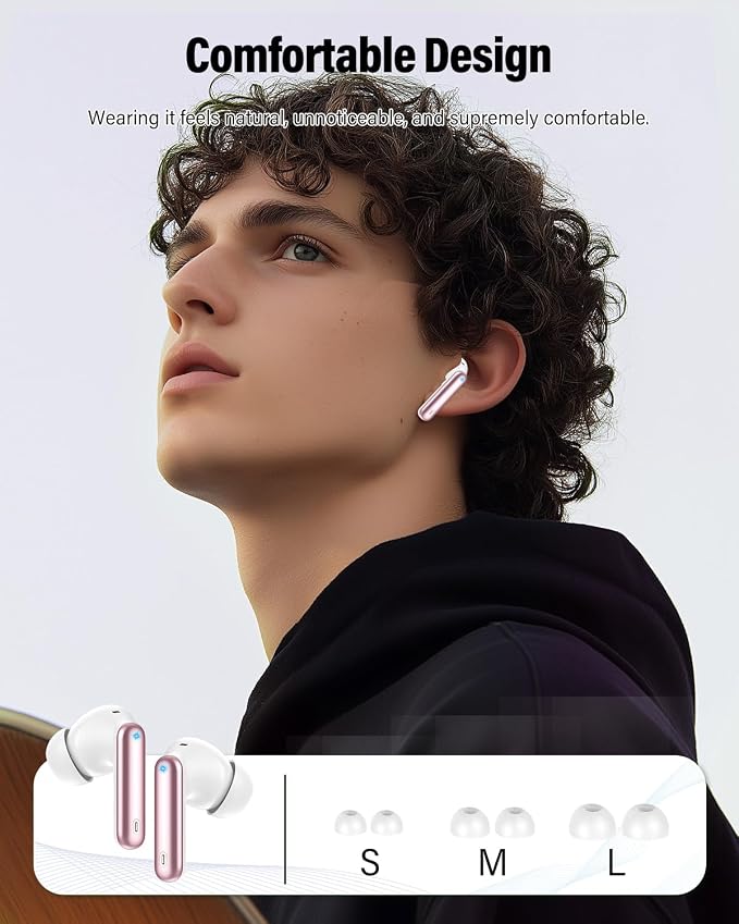 Wireless Earbuds, Bluetooth 5.4 Headphones Bass Stereo/Clear Call,Rose Gold | Ear Buds with Noise Cancelling Mic LED Display in Ear Earphones IP7 Waterproof 36H Bluetooth Earbuds for Phones/Sport/Laptop - Image 7