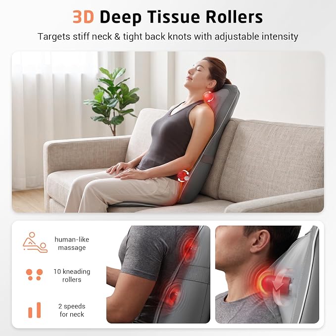 Mynt Shiatsu Neck & Back Massager for Chair, Deep Tissue Kneading Chair Pad - Image 5