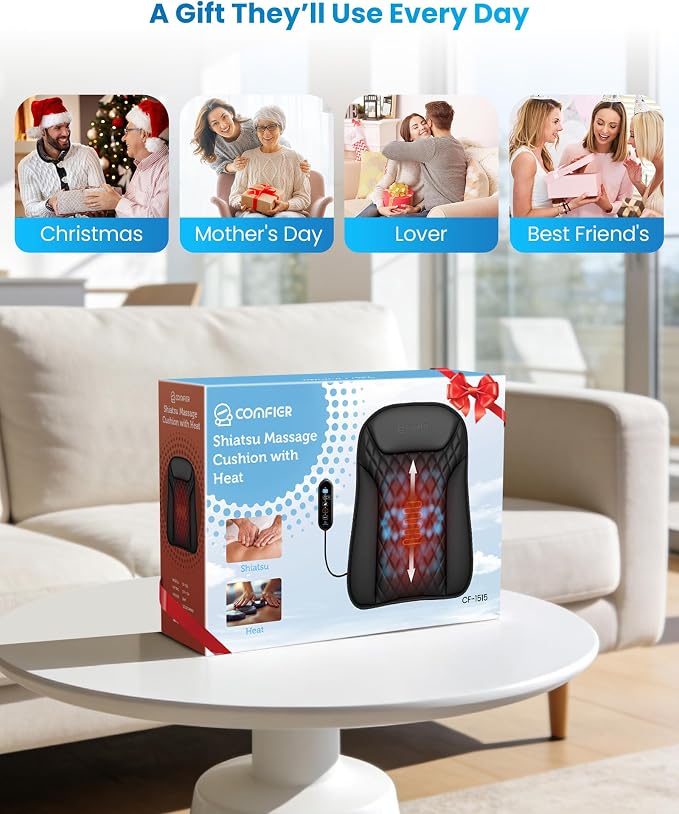 COMFIER 2026 Upgrade Ultra-Slim Heated Back Massager for Chair,Up–Down Moving 10 Massage Nodes,Deep Tissue Shiatsu Back Massager with Heat,Upper/Lower/Full Back Relief,Gift for Women & Men - Image 8