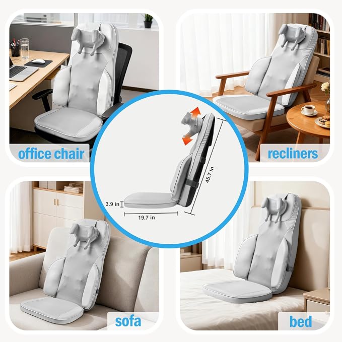 Back Massager for Chair with Dual Neck Modules and Heat, Grey - Image 7