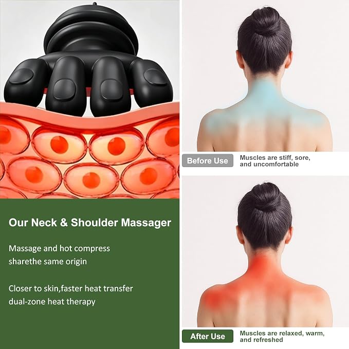 Neck Massager with Heat, Cordless 4D Kneading Neck Shoulder Back Massager, Deep Tissue Pain Relief Massager with Bionic Fingers & Screen, Ideal Gift for Men Women(Black) - Image 5