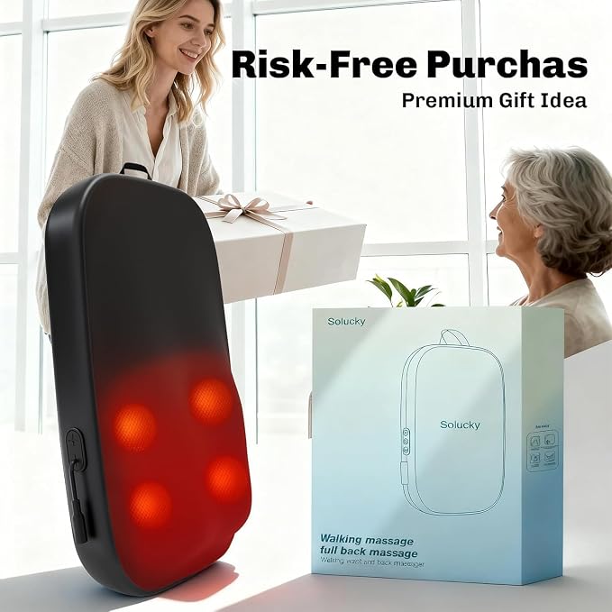 Solucky Back Massager for Pain Relief Deep Tissue, Back Massager with Heat, Deep Kneading Massage for Back, Adjustable Intensity & Dual Modes, Red Light Heating Therapy, 12V Corded for Home & Office - Image 6