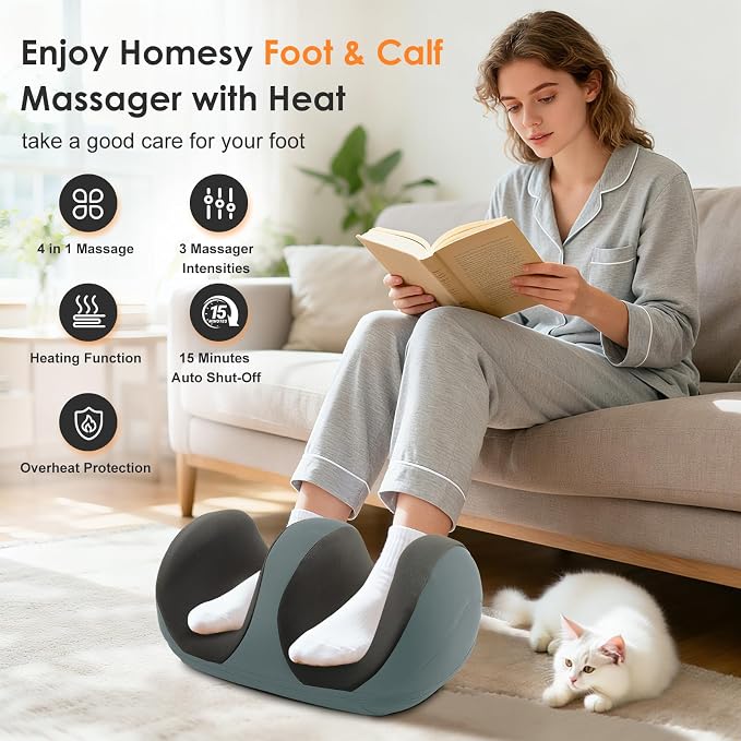 Shiatsu Foot Massager, Foot and Calf Massager with Heat, Grey - Image 2