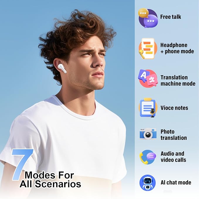 Wireless Earbuds, Bluetooth 5.4 Headphones Bass Stereo/Clear Calls, Ivory | Ear Buds with Noise Cancelling Mic LED Display in Ear Earphones Ai Translation Earbuds Real Time with 6 Translation Modes - Image 3