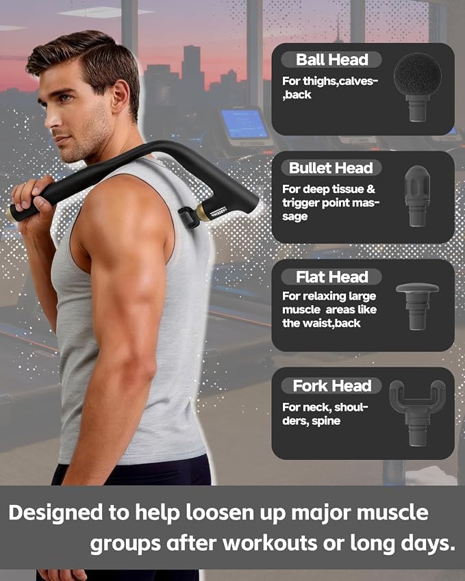 3-in-1 Muscle Massager Gun Deep Tissue with Long Handle, Handheld Percussion Back Massager for Pain Relief, Shoulder, Arm, Thigh, Waist, Neck - Image 5