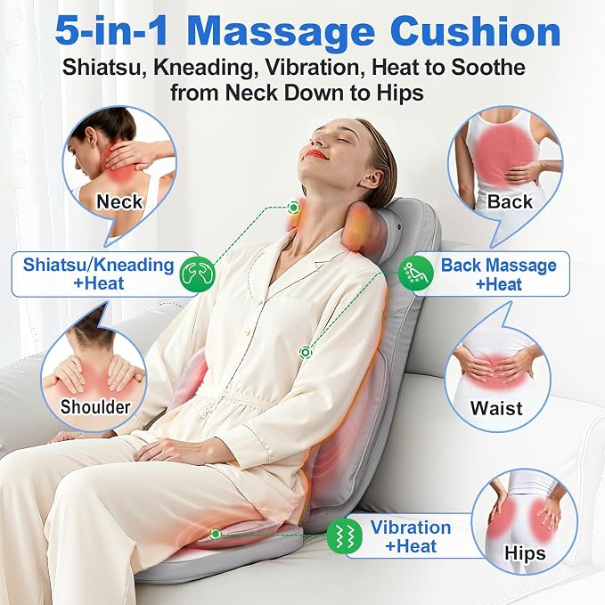 Massage Chair Pad with Dual Neck Modules and Heat, Grey - Image 2