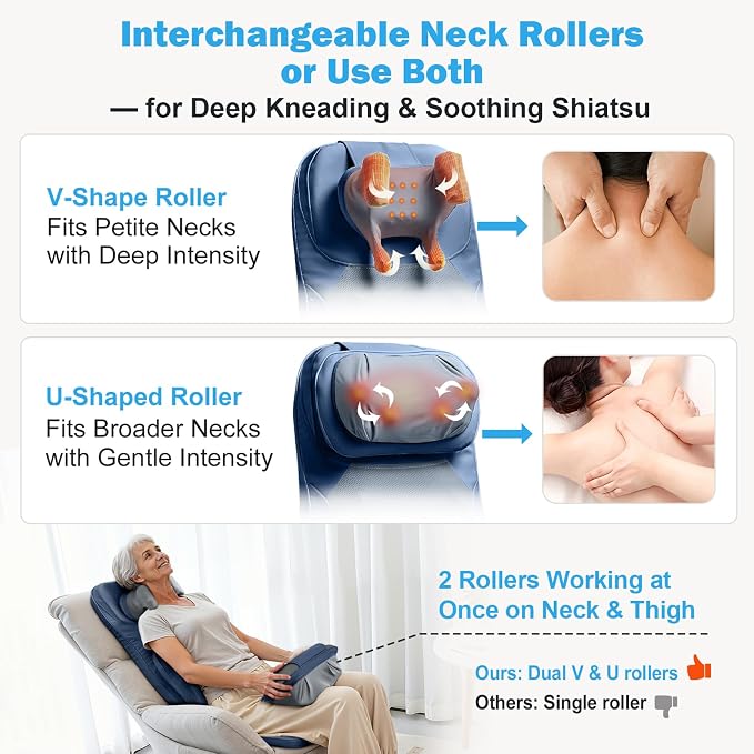 Back Massager for Chair with Dual Neck Modules and Heat, Blue - Image 4