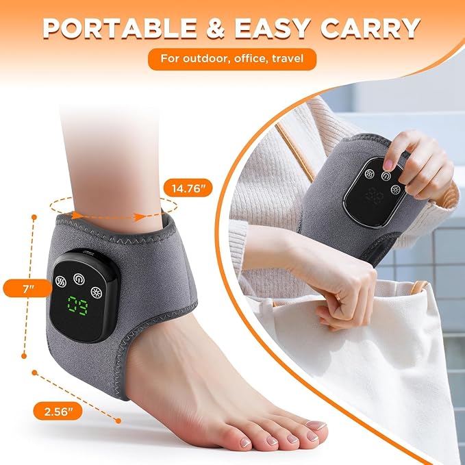 Cordless Ankle Massager with Heat, Rechargeable Ankle Heating Pad Wrap for Pain Relief, Portable Heated Foot Massager for Neuropathy Plantar Fasciitis, 5 Heat Levels 3 Vibration Modes Auto Shut Off - Image 4