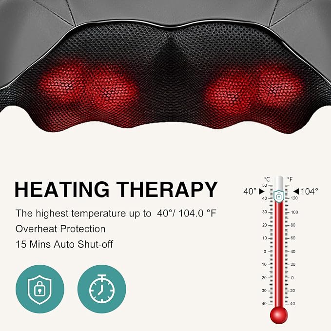 Nekteck Shiatsu Neck Massager with Heat for Pain Relief, Gray, NOT Cordless - Image 5