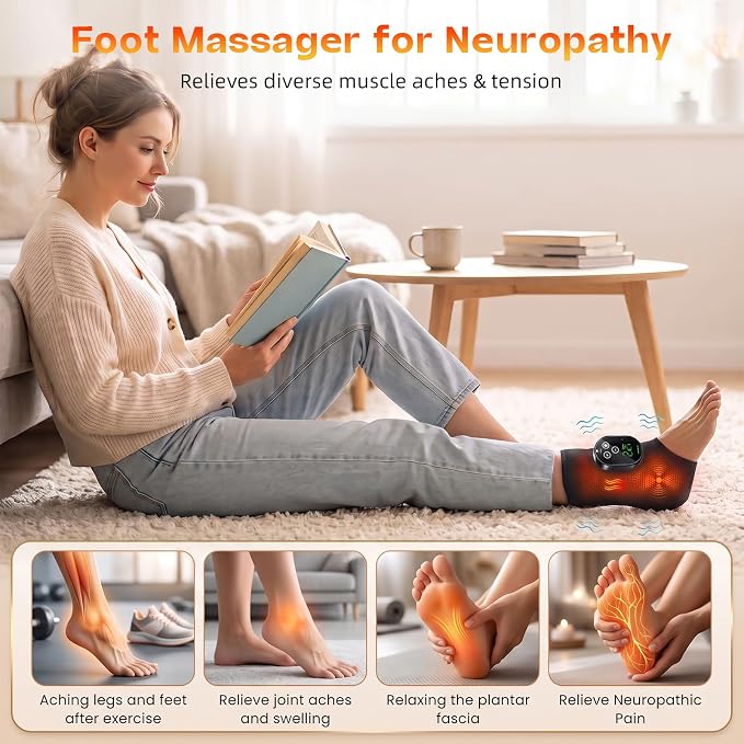 Foot Massagers - Cordless Ankle Massager with Heat for Neuropathy Pain Relief,3 Heat & Vibration Levels for Heel, Arch & Ankle Relief for Circulation and Pain Relief, Ankles Heating Pad -Black 1pcs - Image 5