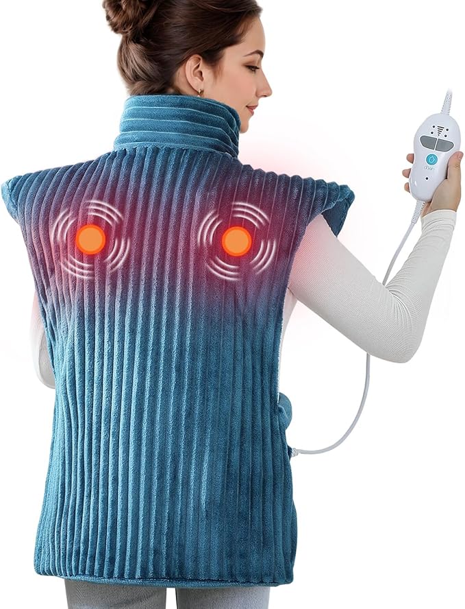 Vibrating Heating Pad for Neck and Shoulders and Back, 24"x35",Teal by Dowin