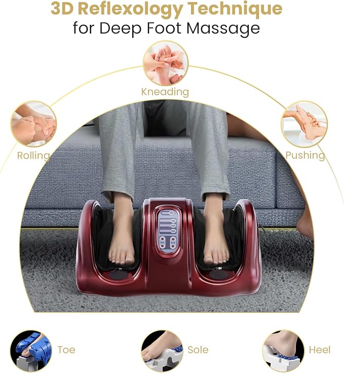 WELLHUT Foot Massager Machine Shiatsu Foot and Calf Massager for Ankle, Calf Leg Arm, Shiatsu Kneading Rolling, Feet Massager Machine, Gifts for Men and Women, Burgundy - Image 3