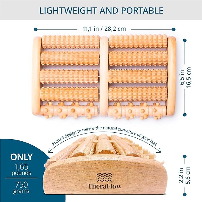 TheraFlow Foot Roller for Plantar Fasciitis Relief and Neuropathy Pain Relief for Feet - Wooden Foot Massager Roller Acupressure Tool with Reflexology Chart - Mom Gifts for Women and Men - Image 5