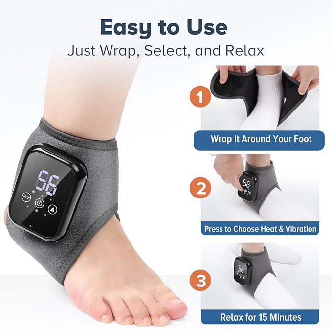 2 Pack Cordless Ankle Massager with Heat, FSA Eligible Heated Foot Massager for Neuropathy, Ankle Heating Pad with Massage, Triple Therapy Ankle Wrap for Plantar Fasciitis, Gray - Image 7
