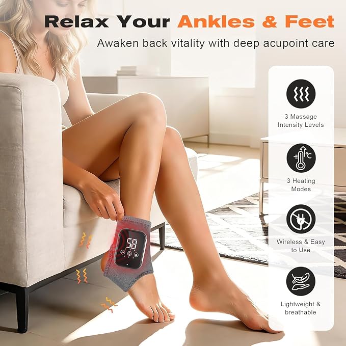 Foot Massager for Neuropathy, 3 Heat & Vibration Levels, Ankle Massager for Heel, Arch & Ankle Relief, Portable for Home or Travel Ideal Gift-Grey - Image 2