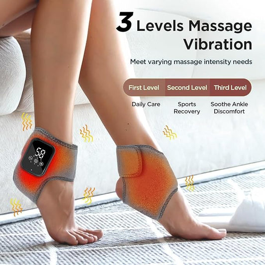 2PCS Foot Renew Massager for Neuropathy, Portable Triple Method Ankle Wrap with 3 Vibration Modes, Massager for Heel, Arch & Ankle Relief(Black) - Image 2