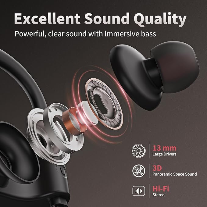 JOYWISE Wireless Bluetooth 5.3 Wireless Headphones with 16Hrs Long Playtime Stereo IPX7 Waterproof in-Ear Earphones, Noise Cancelling Headphones for Running, Black&Pink - Image 4