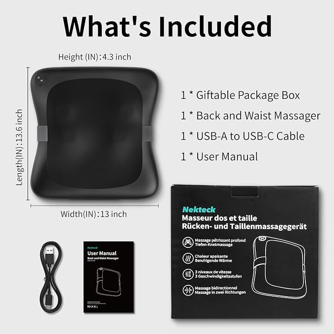 Nekteck Cordless Back Massager with Heat for Pain Relief Deep Tissue - Image 7