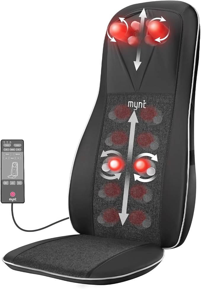 Mynt Shiatsu Neck & Back Massager for Chair, Deep Tissue Kneading Chair Pad by Mynt