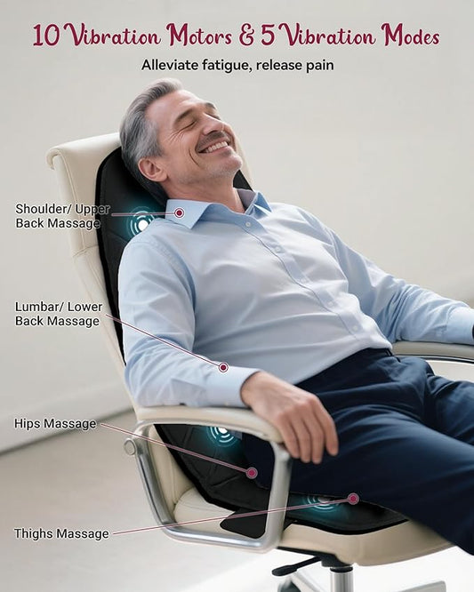Vibraiton Back Massager for Chair, Massage Seat Cushion, Back Massage Pad with Heat,10 Vibration Motors,5 Vibration Modes,Chair Massager at Office/Home - Image 2