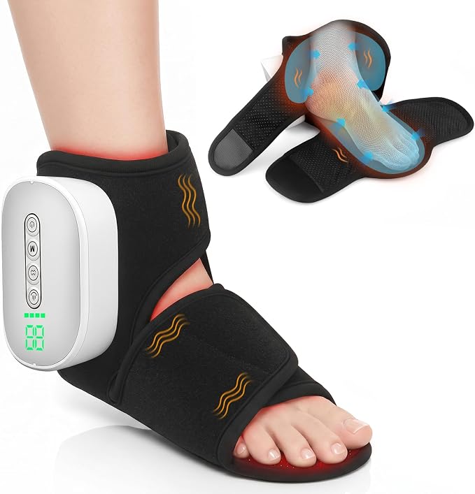 Cordless Foot Massager with Heat, Ankle Massager Warming Wrap Portable for Home/Office/Travel, Relieve Foot Fatigue Massager, Auto Timer, 4 Heats, 4 Modes & Strength,1Pc by Unknown