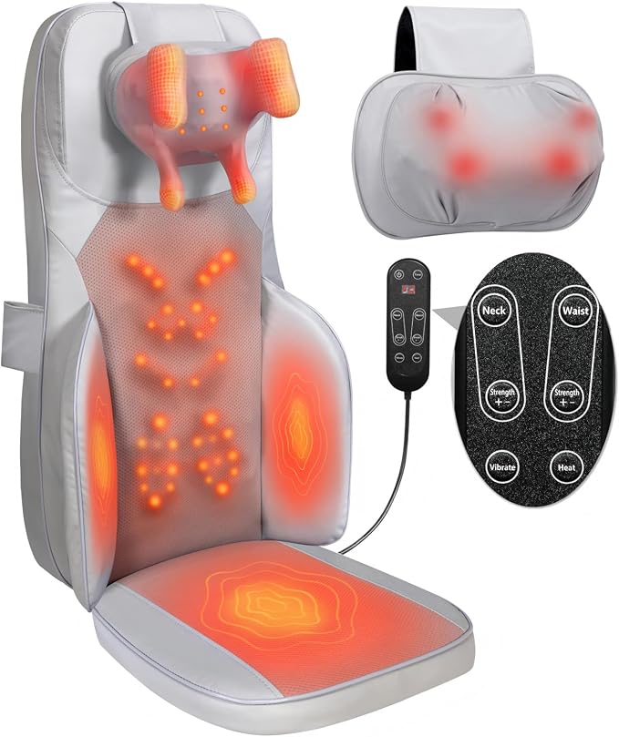 Back Massager for Chair with Dual Neck Modules and Heat, Grey by Makerzone3DPrinterParts