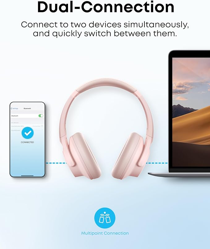 Soundcore by Anker Q20i Hybrid Active Noise Cancelling Headphones, Pink | Over-Ear, Bluetooth, 40H ANC Playtime, Hi-Res Audio, Big Bass, Transparency Mode, Customize via App, Travel, Home, Office - Image 7