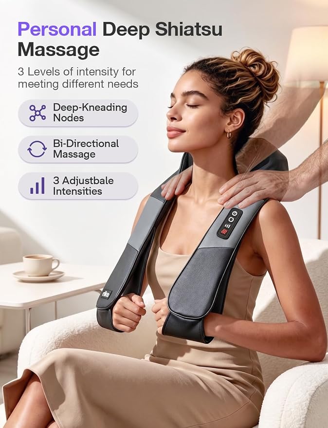 RIKE Neck Massager for Pain Relief Deep Tissue, Shiatsu Shoulder Massager with Heat, Corded Electric Back Massager with 3 Speeds, Fathers Day Gift Idea for Men Women Office, Car and Home Gym Use - Image 2