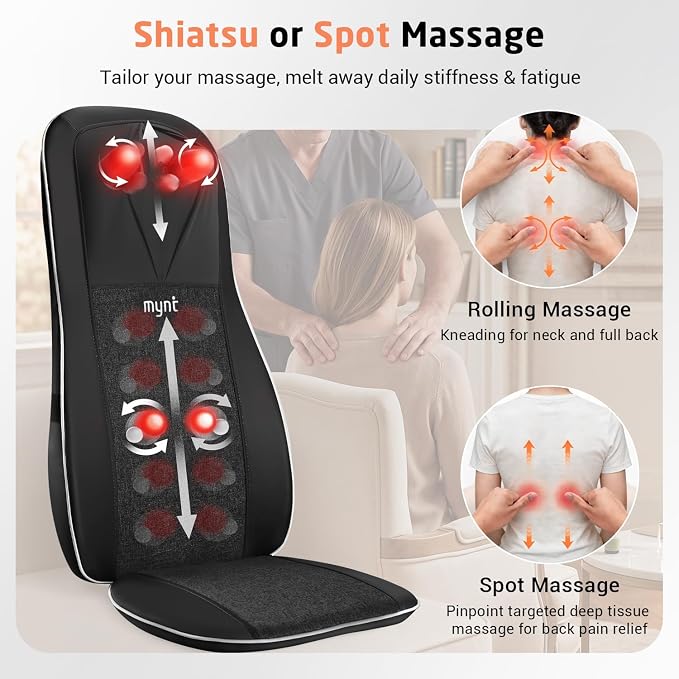 Mynt Shiatsu Neck & Back Massager for Chair, Deep Tissue Kneading Chair Pad - Image 7
