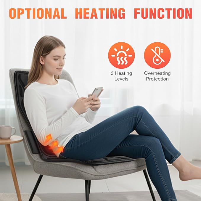 Back Massager for Chair, Massage Seat Cushion with Heat, Lumbar Traction, 8 Vibrating Motors Massager Chair Pad for Full Body Pain Relief, and Home Use - Image 3