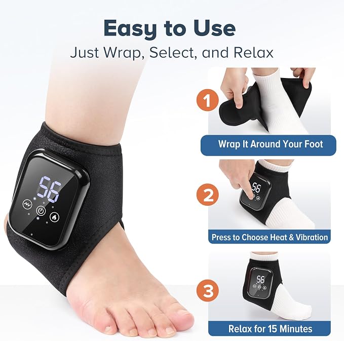 2 PCS Cordless Ankle Massager for Pain Relief, Foot Massager for Neuropathy, Ankle Heating Pad with Massage, Foot Ankle Massager, Heated Foot Massager, 3 Heat Levels, 3 Massage Modes, Black - Image 7