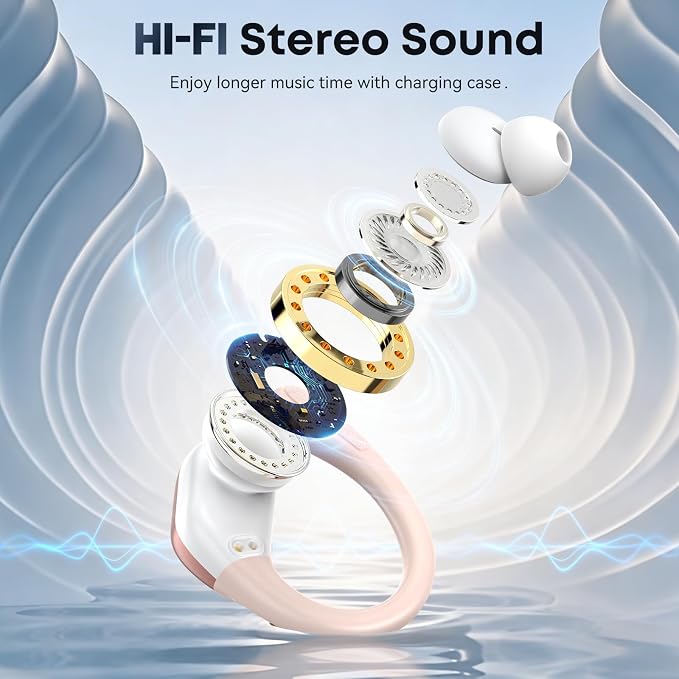 HAOYUYAN Sports Bluetooth Headphones, 80Hrs Playtime Wireless Earbuds with LED Power Display, IPX7 Waterproof Earphones for Workout/Running, Noise Canceling Headset Ear Buds Champagne Gold - Image 5