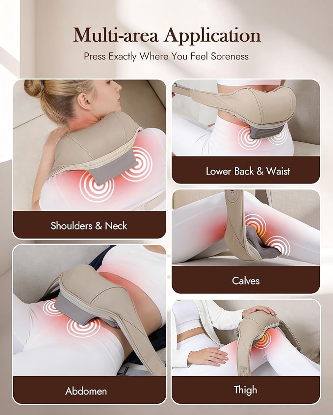 Neck Massager with Heat Cordless: Shiatsu Back Shoulder Massage Tools for Pain Relief Deep Tissue Electric 4D Kneading for Muscle Remedy Lymphatic Drainage Gifts for Men Women Mom Dad (Brown) - Image 5