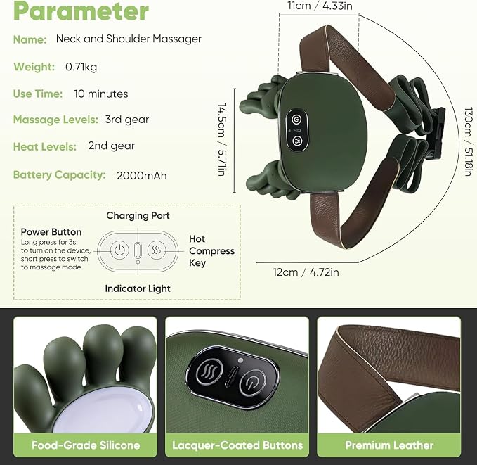Heated Neck Massager, Portable Shiatsu Shoulder and Back Massager, Cordless Rechargeable Massage Master for Relief Pain and Muscle Relax - Image 6