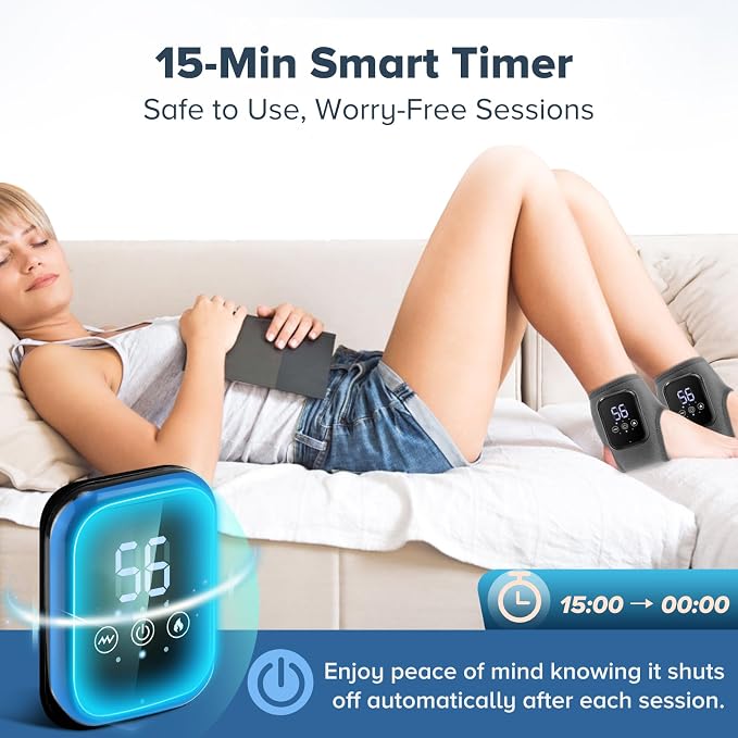 2 Pack Cordless Ankle Massager with Heat, FSA Eligible Heated Foot Massager for Neuropathy, Ankle Heating Pad with Massage, Triple Therapy Ankle Wrap for Plantar Fasciitis, Gray - Image 5