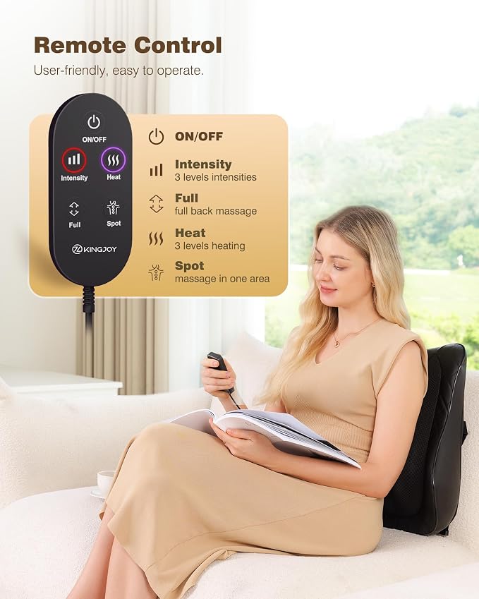 KINGJOY Back Massager for Pain Relief Deep Tissue, Full Back Massager with Heat, 3D Kneading Massage Pillow with 3 Intensities for Back, Neck, Shoulder, Spot Massage, Gifts for Women Man - Image 5