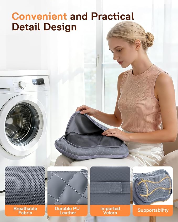 ALLJOY Cordless Neck and Back Massager with Heat & LCD Display - Rechargeable Shiatsu Massage Pillow for Muscle Pain Relief, Use While Charging, Gifts for Women Men - Image 7