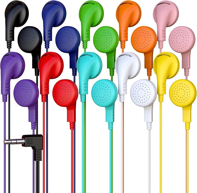 200 Pack Bulk Wired Earphones, In Ear Earbud Headphones with 3.5mm Jack, 4ft Tangle Free Cable, Comfortable Fit, Affordable and Cost Effective, Ideal for School Classroom Testing Students, Mix by Redskypower