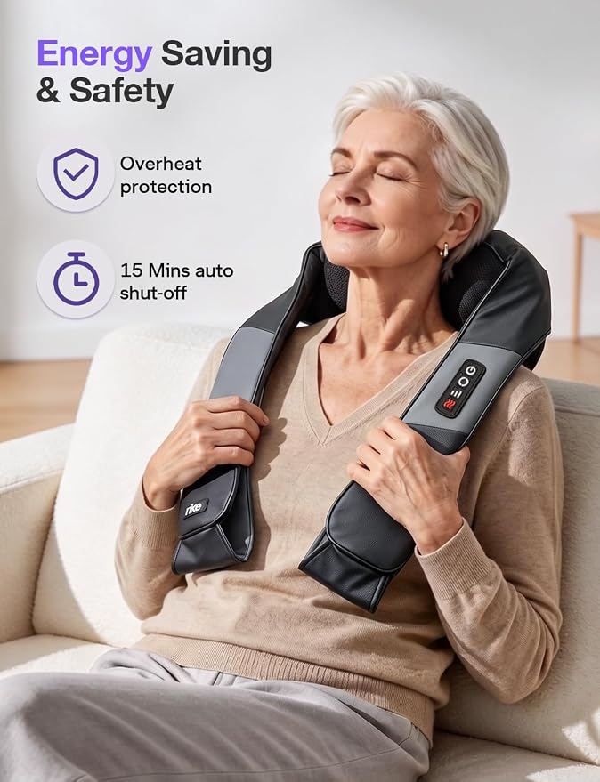 RIKE Neck Massager for Pain Relief Deep Tissue, Shiatsu Shoulder Massager with Heat, Corded Electric Back Massager with 3 Speeds, Fathers Day Gift Idea for Men Women Office, Car and Home Gym Use - Image 4