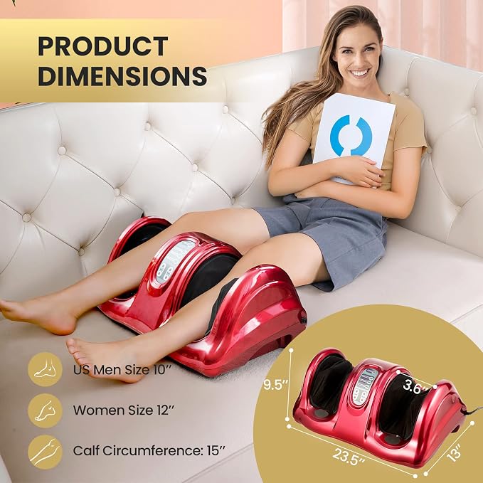 WELLHUT Foot Massager Machine Shiatsu Foot and Calf Massager for Ankle, Calf Leg Arm, Shiatsu Kneading Rolling, Feet Massager Machine, Gifts for Men and Women, Red - Image 7