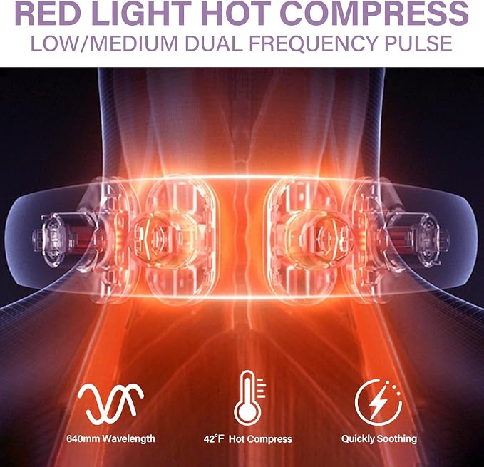 Neck Massager for Pain Relief Deep Tissue with Heat and 10 Massage Patterns & 16 Intensity Steps, Gift for Home or Travel, Purple - Image 3
