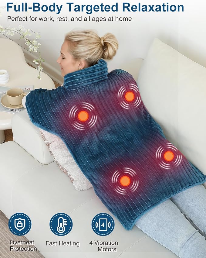 Heating Pads for Back Pain Relief,Wearable Heating Pad with Massager,Teal - Image 3