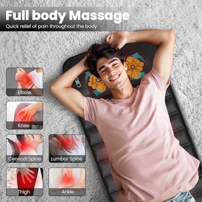Massage Mat, Detachable Neck Massager, Full Body Vibration Heating, Massage Pad with 10 Vibrating Motors and 9 Speed Settings for Home Office Use, Gift for Men Women Parents,Black - Image 3