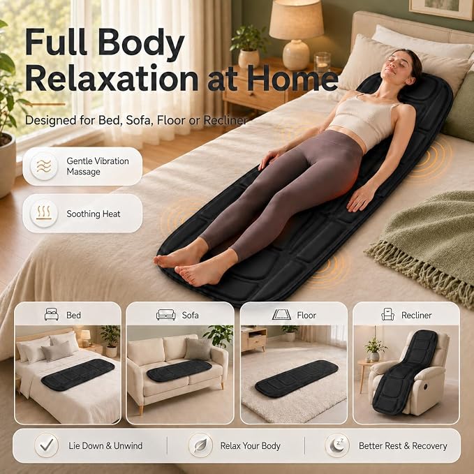 Full Body Massage Mat with Heat, Vibration Massage Mattress Pad with Lumbar Support Cushion, Foldable Massage Mat for Bed, Sofa & Floor, Relaxation & Comfort - Image 2