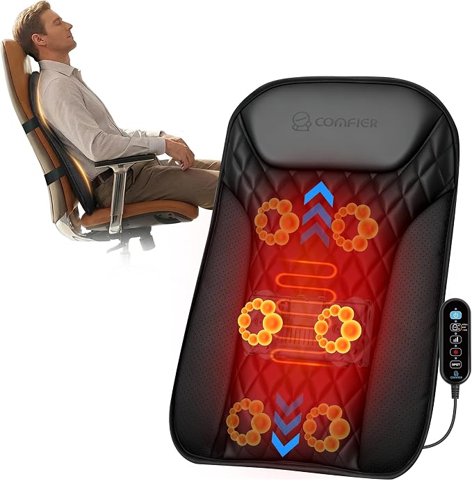 COMFIER 2026 Upgrade Ultra-Slim Heated Back Massager for Chair,Up–Down Moving 10 Massage Nodes,Deep Tissue Shiatsu Back Massager with Heat,Upper/Lower/Full Back Relief,Gift for Women & Men by COMFIER