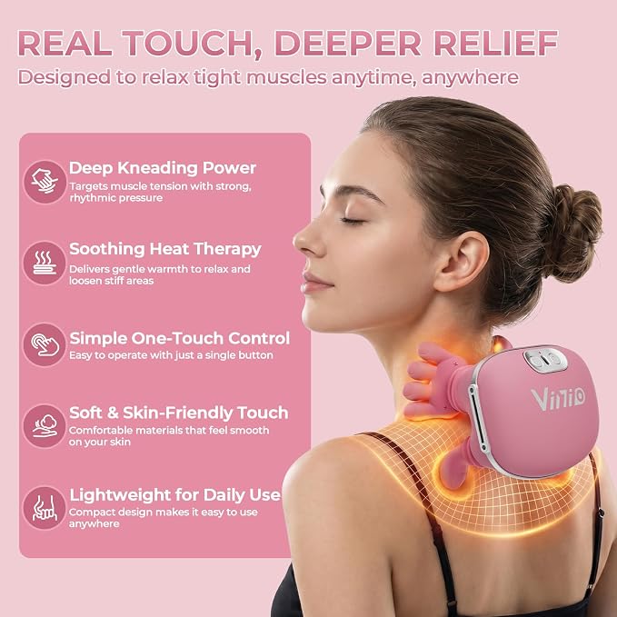 Vinid Bionic Neck and Shoulder Massager with Heat, 4D Kneading Massage, Simulated Human Hand Design for Pain Relief and Muscle Relax, Neck Massager Pillow Ideal for Valentines Gift, Pink - Image 2