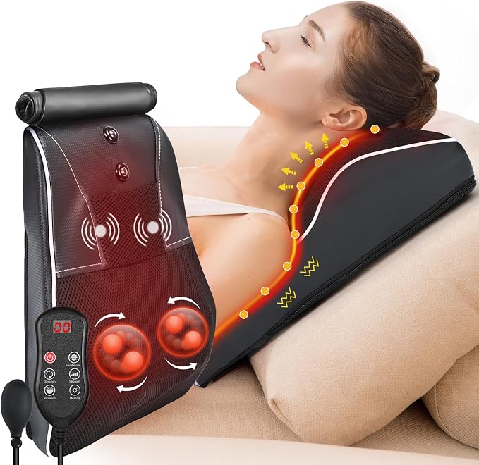 Shiatsu Neck and Back Massager with Heat,Neck Massager for Pain Relief deep Tissue,3D Kneading Massage Pillow for Back,Shoulder,Leg,Gifts for Mom,Dad,Women (Black) by hlthsky