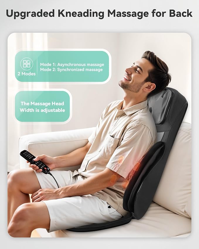 Shiatsu Neck and Back Massager with Heat, Adjustable Height Neck Massage Chair Pad, Deep Tissue Full Back Massage Cushion with Seat Vibration for Home Office Chair Pain Relief Gifts for Men Women - Image 6