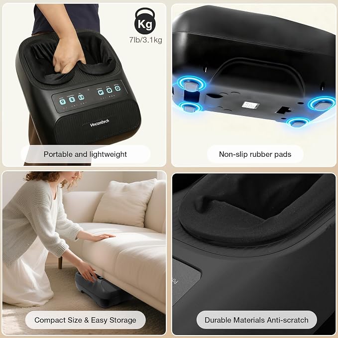 veicomtech Shiatsu Foot Massager with Heat, Electric Foot Massager Machine for Plantar Fasciitis Neuropathy with Remote Control, Adjustable Vibration and Compression (Black) - Image 6